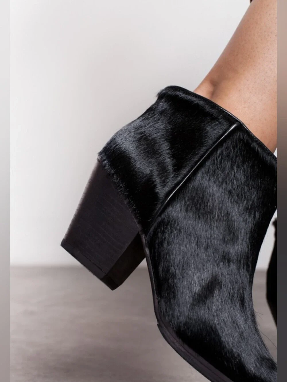 Rachel Comey Mars Calf Hair Ankle Bootie Black Chunky Stacked Heel 7